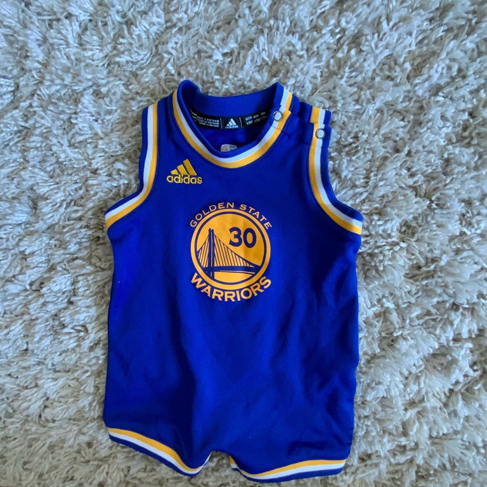 adidas Golden State Warriors Royal Blue and Yellow Jersey Romper